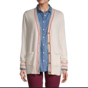 New St. Johns Bay Long Sleeve Button Up Striped Cardigan Sweater Petite Small